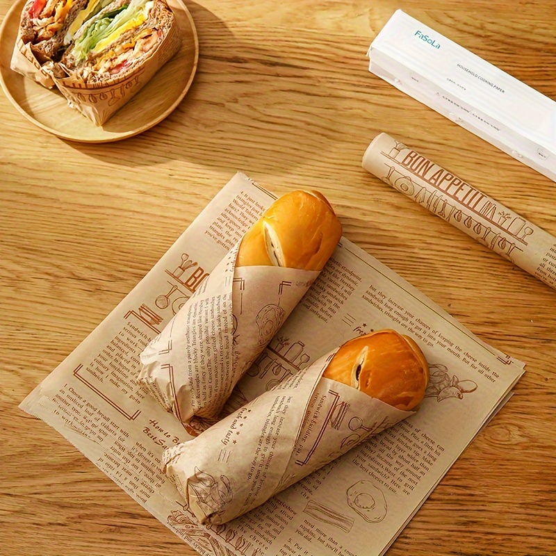 20pcs Disposable Food Wrapping Paper,Simple Letter Print Parchment Paper  Roll For Packing Hamburger