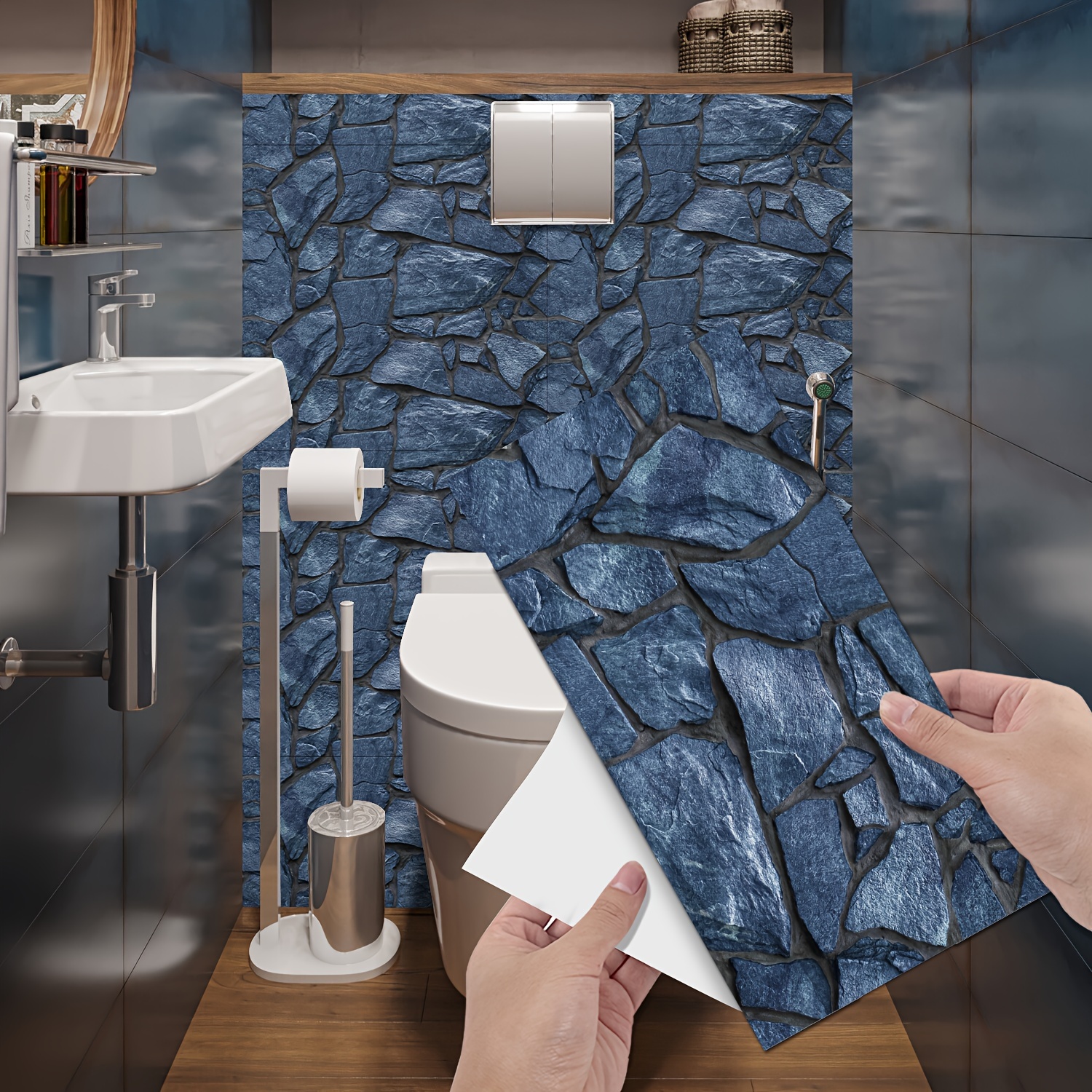 Mosaico autoadhesivo para suelo, gruesa pegatina de 5M, vinilo 3D para  pared de cocina y baño