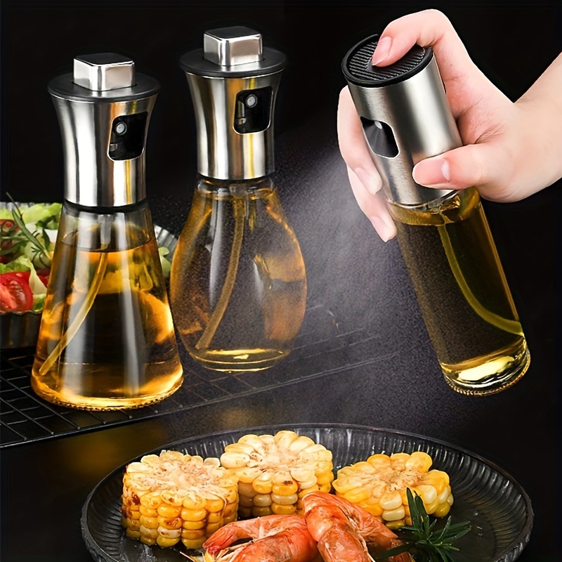 Vaporisateur d'huile, pulvérisateur d'huile d'olive 200 ml avec  distributeur en acier inoxydable étanche, bouteille d'huile en verre pour  barbecue/cuisine/salade