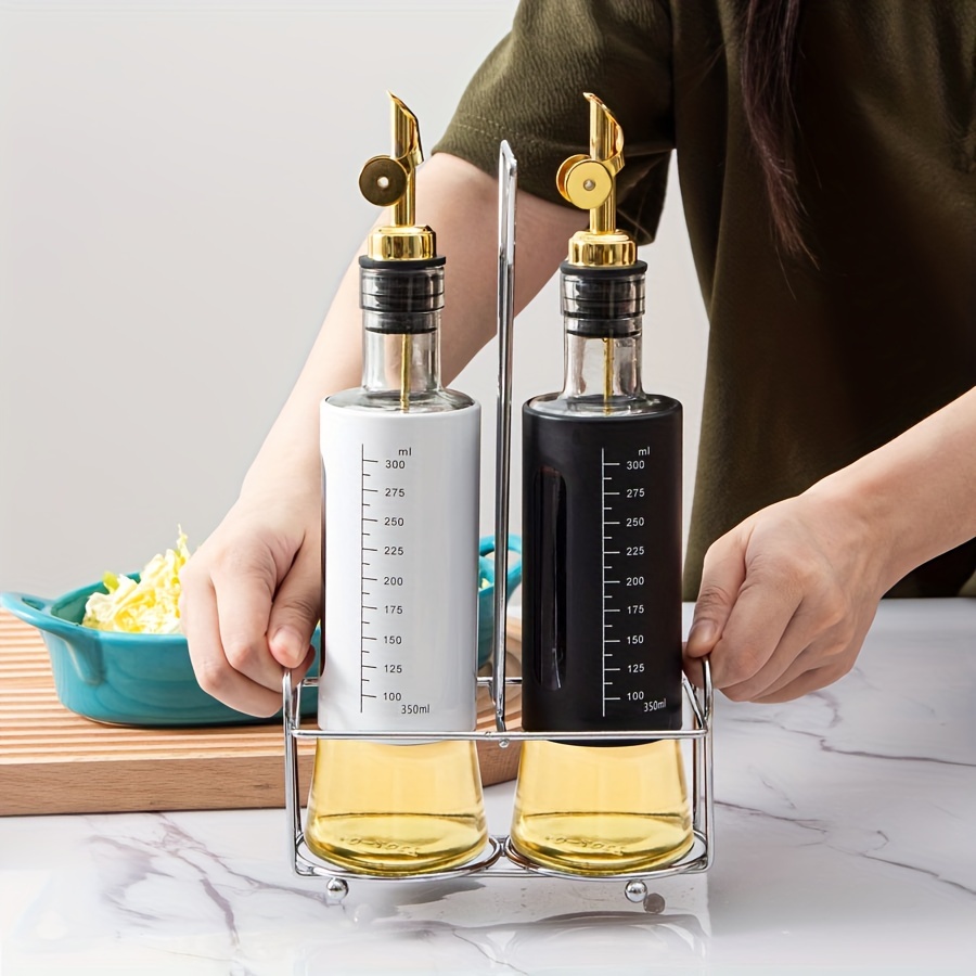 Olive Oil Dispenser Bottle With Bamboo Tray Oil And Vinegar