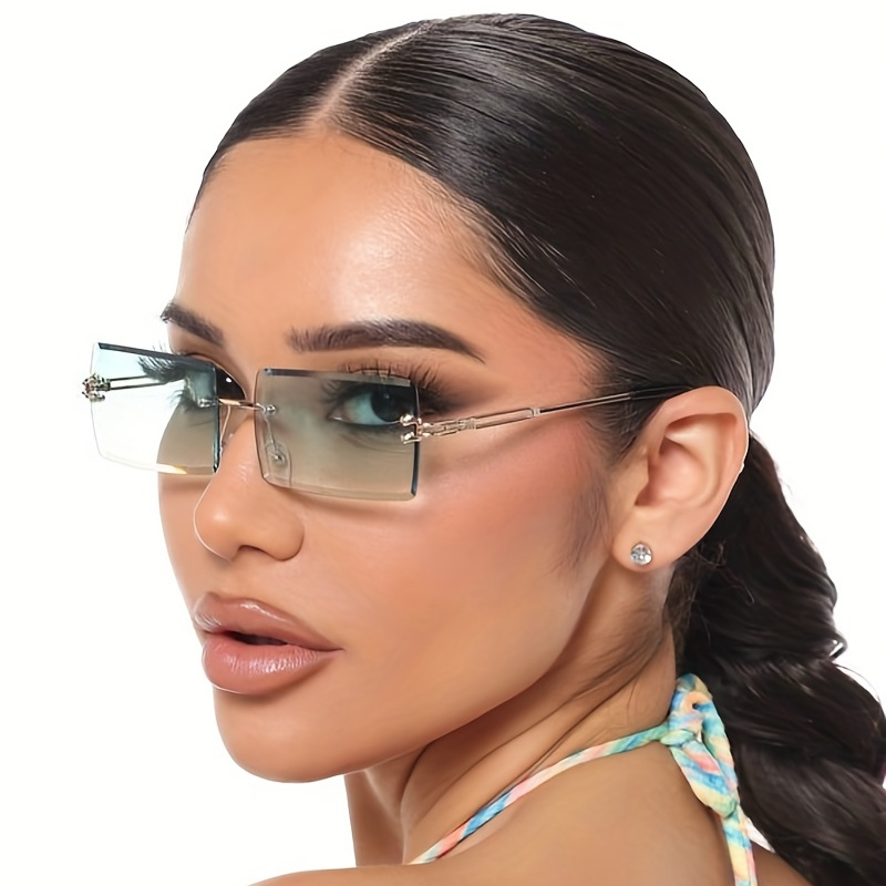 Oversized Semi Rimless Sunglasses for Women Men Gradient Lens Cat Eye Glasses Hollow Out Earpiece Eyewear UV400,Temu