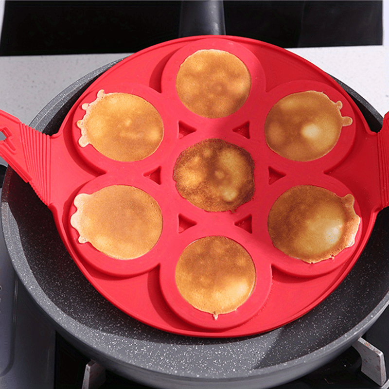 1pc 7 Holes Non Stick Pan Egg Omelet Tool, Silicone Fantastic Egg Pancake  Maker Ring, Kitchen Baking Mold, Flip Cooker Egg Mold, For Home Kitchen Rest
