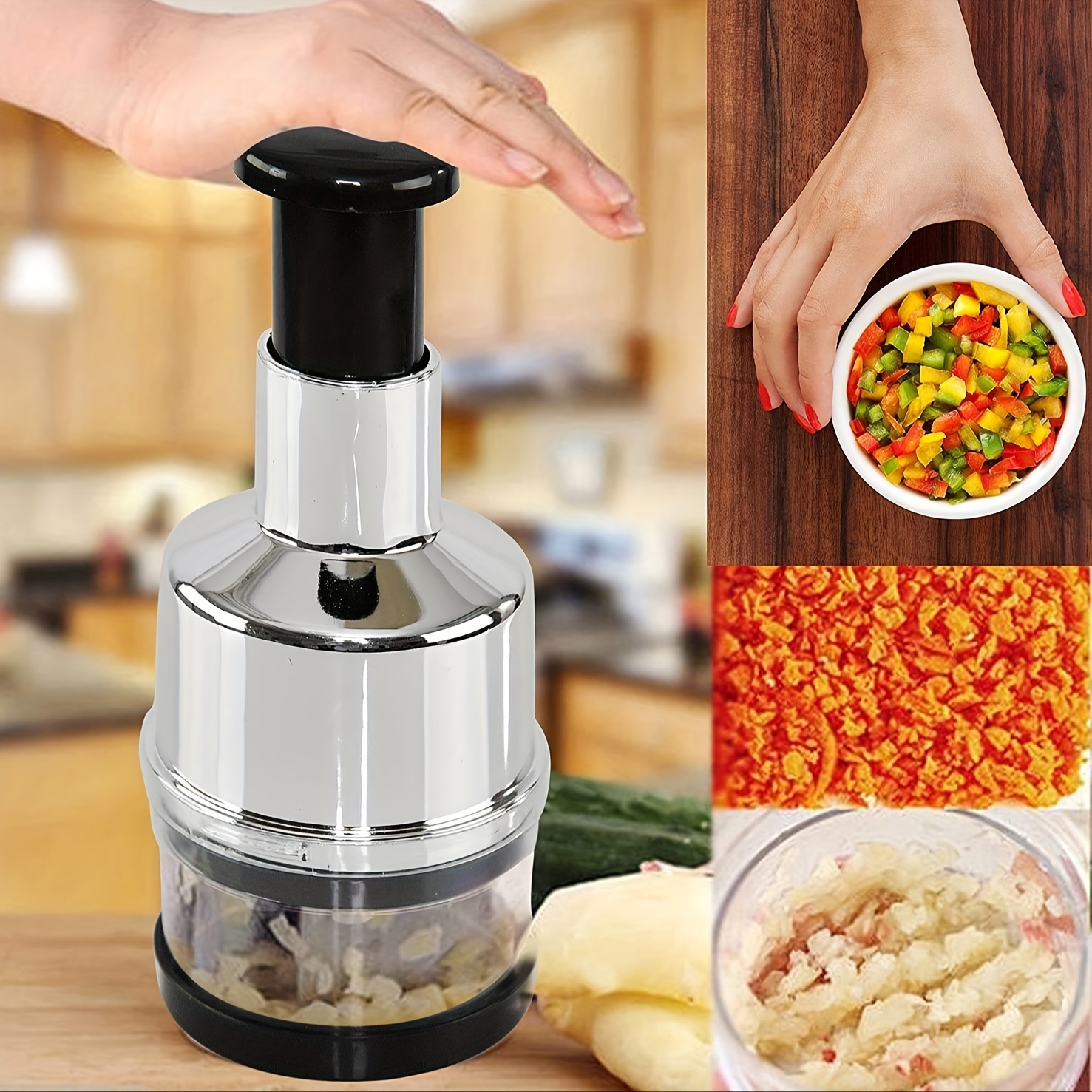 Manual Food Processor Vegetable Chopper, Ourokhome Portable Hand Pull String  Garlic Mincer Onion Cutter,Red 