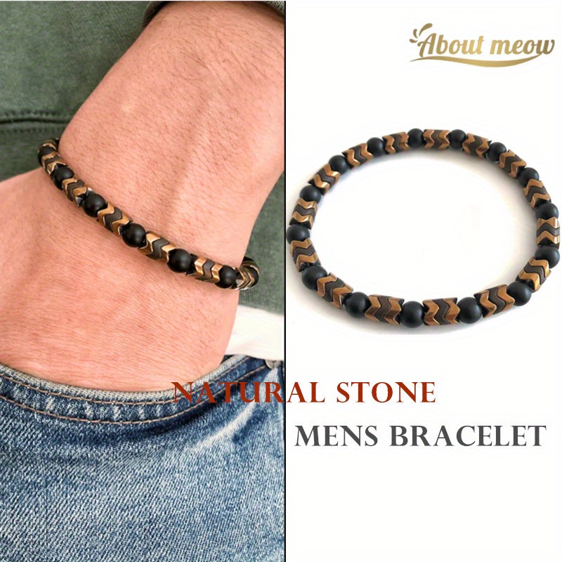 Black Beads Bracelet, Black and Gold Bracelet for Men, Onyx, Lava Stone,  and Obsidian Bracelet, Men's Gold Bracelet, Bracelet for Men 