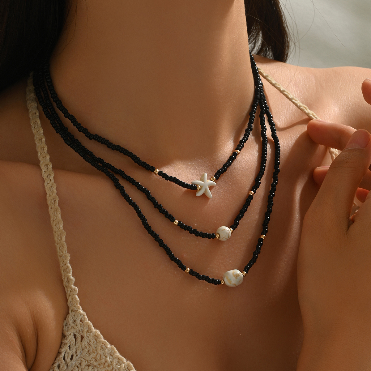 Boho Turquoise Starfish Choker Necklace Set