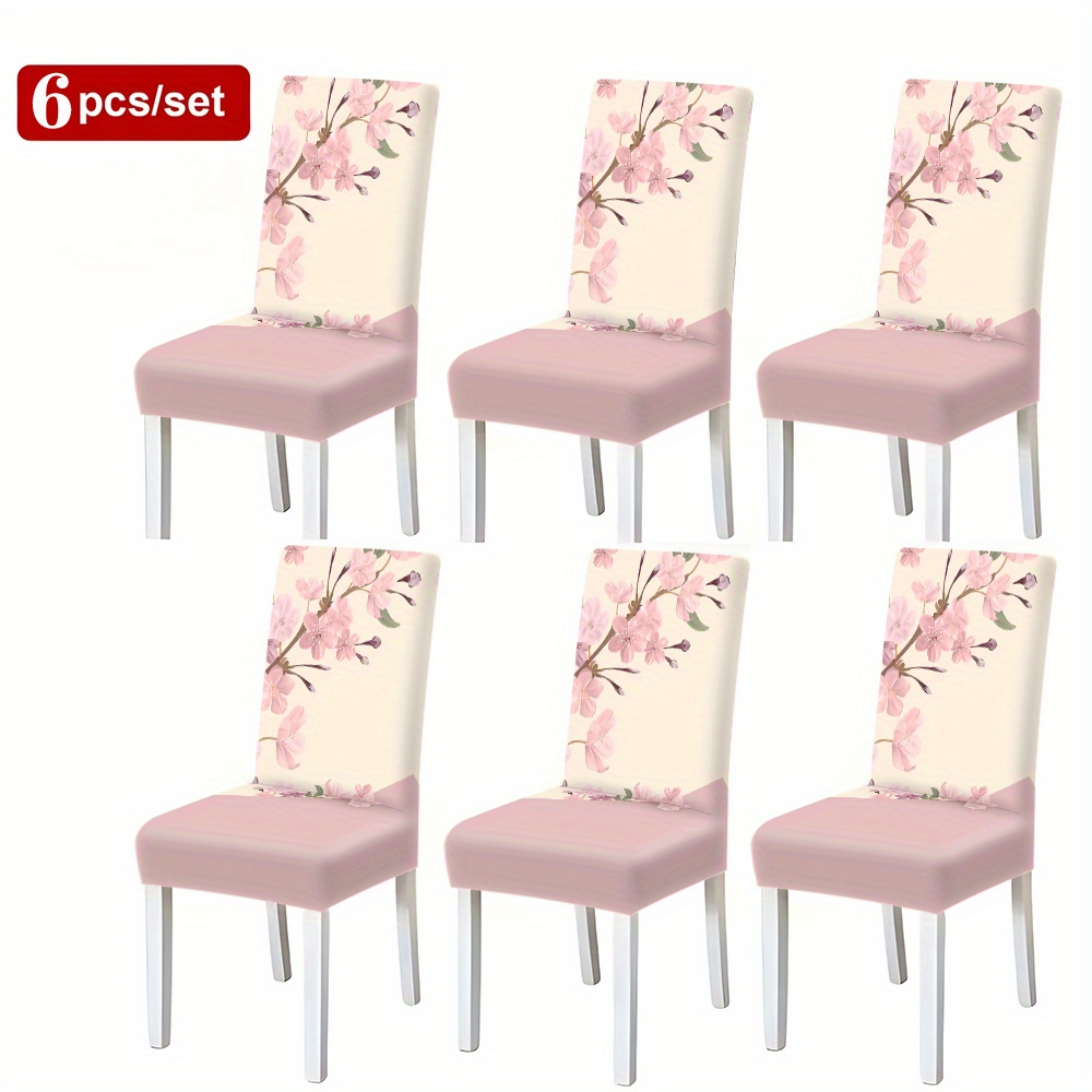E-shop 2/6-teiliges Set modischer, zeitgenössischer, minimalistischer Stuhlbezüge mit sommerlichem Blumendruck, zweifarbiges Color-Block-Design mit