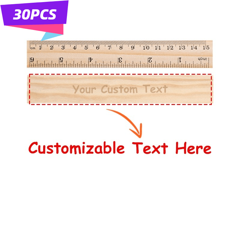 TEMU 30pcs Personalized Engravable Natural Wood Ruler, Custom Printed Custom Text Wooden Straight Ruler, 5.90/ Inch Double Scale Measuring Ruler