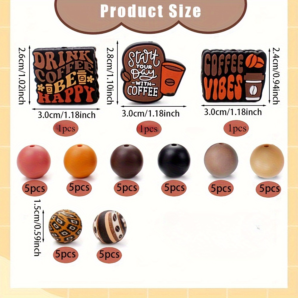 TEMU 43 Coffee Themed Silicone Beads, Handmade Bead Material, Used For Diy Creative Necklaces, Bracelets, Keychains, Jewelry Handmade Products, Art