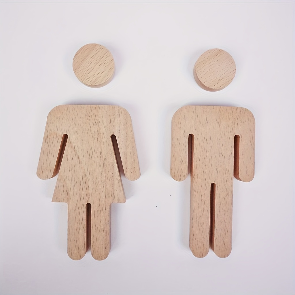 TEMU Plaque de salle de bain 2D, 2 panneaux plats en bois - Indicateurs de toilettes muraux pour hommes et femmes, design , bords arrondis, bois ,