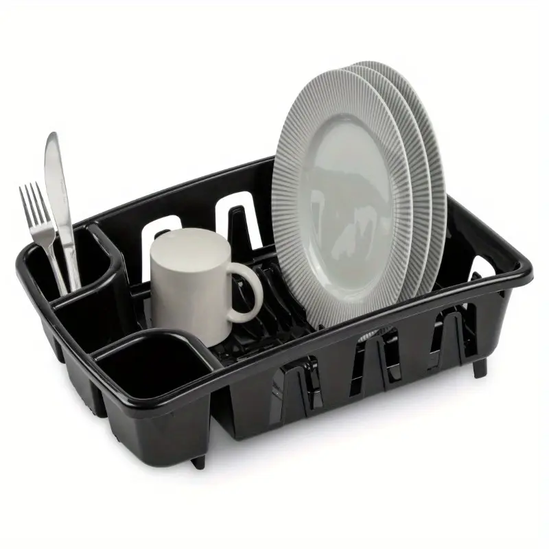 dish rack and with base - heavy-duty -saving dish drying rack with 10 plate holders, 8 cup holders & utensil rack, elevated feet for sink, for small kitchens, dishwasher- assembly, angled base for draining, durable construction, fits over standard sinks, modern kitchen organizer (17.625”l x 13.375”w x 5.375”h), wall mounted dish drying rack, dish drying rack for kitchen sink, kitchen plate rack, Product details 5