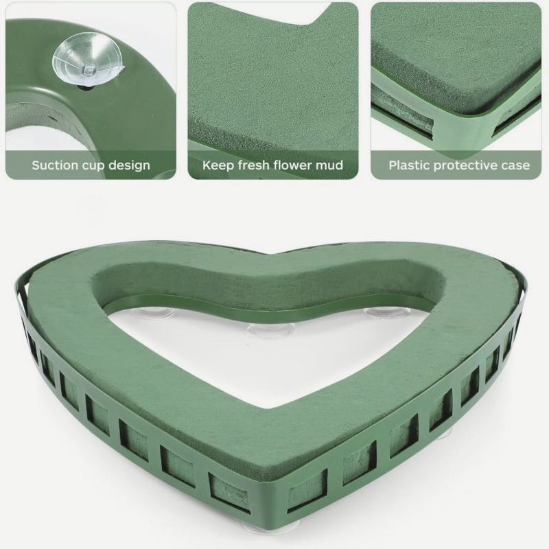 Image of 1pc, Heart Floral Foam Cage: Heart Shaped Flower Arrangement Stand With Suction Cup For Wedding Party Decorations, Dry And Wet Floral Foam Blocks Flower Cage Holder