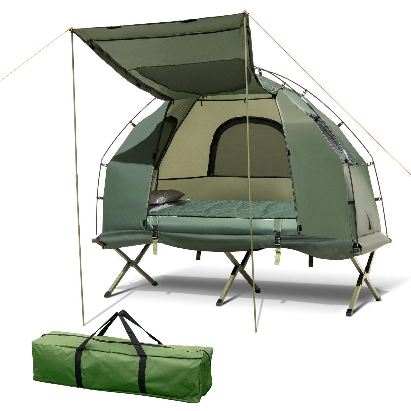 TEMU Gymax 1-person Camping Tent Cot, Folding Camping Bed With Air Mattress, Pillow, Sleeping Bag, Elevated Tent Shelter, Portable Outdoor Sleeping