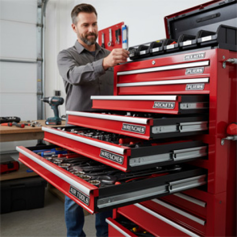 12枚磁 箱标签 - 带工具图标（扳手、螺丝刀、锤子）的重型磁性底座 - 适用于钢制工具箱、橱柜、抽屉 - 节省空间的工具整理系统，适用于车间与收纳 - 安装简便 商品详情 3