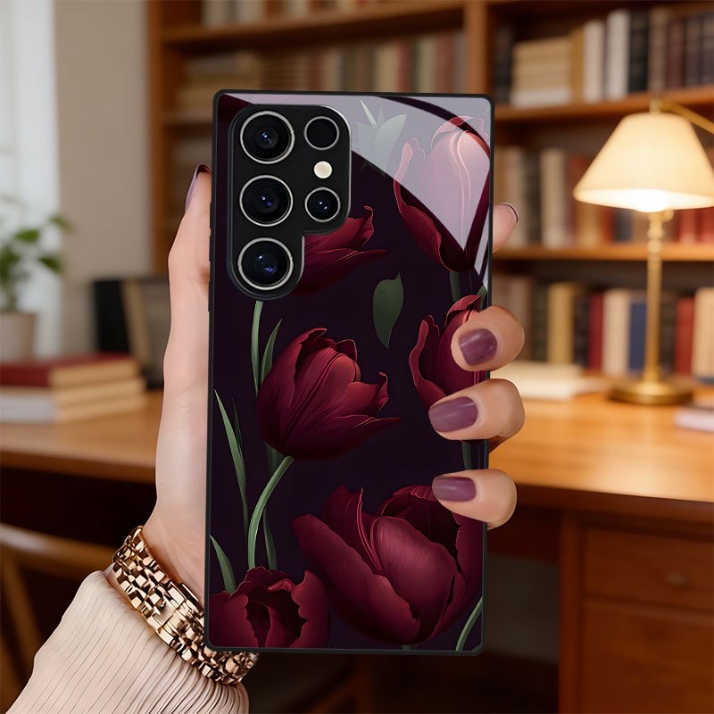 TEMU Phone Case - Tulip Phone Case With A Dark Background Pattern, Compatible With For Galaxy S9 /s10/s20 /s20 Ultra/s21 5g/s21 /s22/s23 Plus/s24