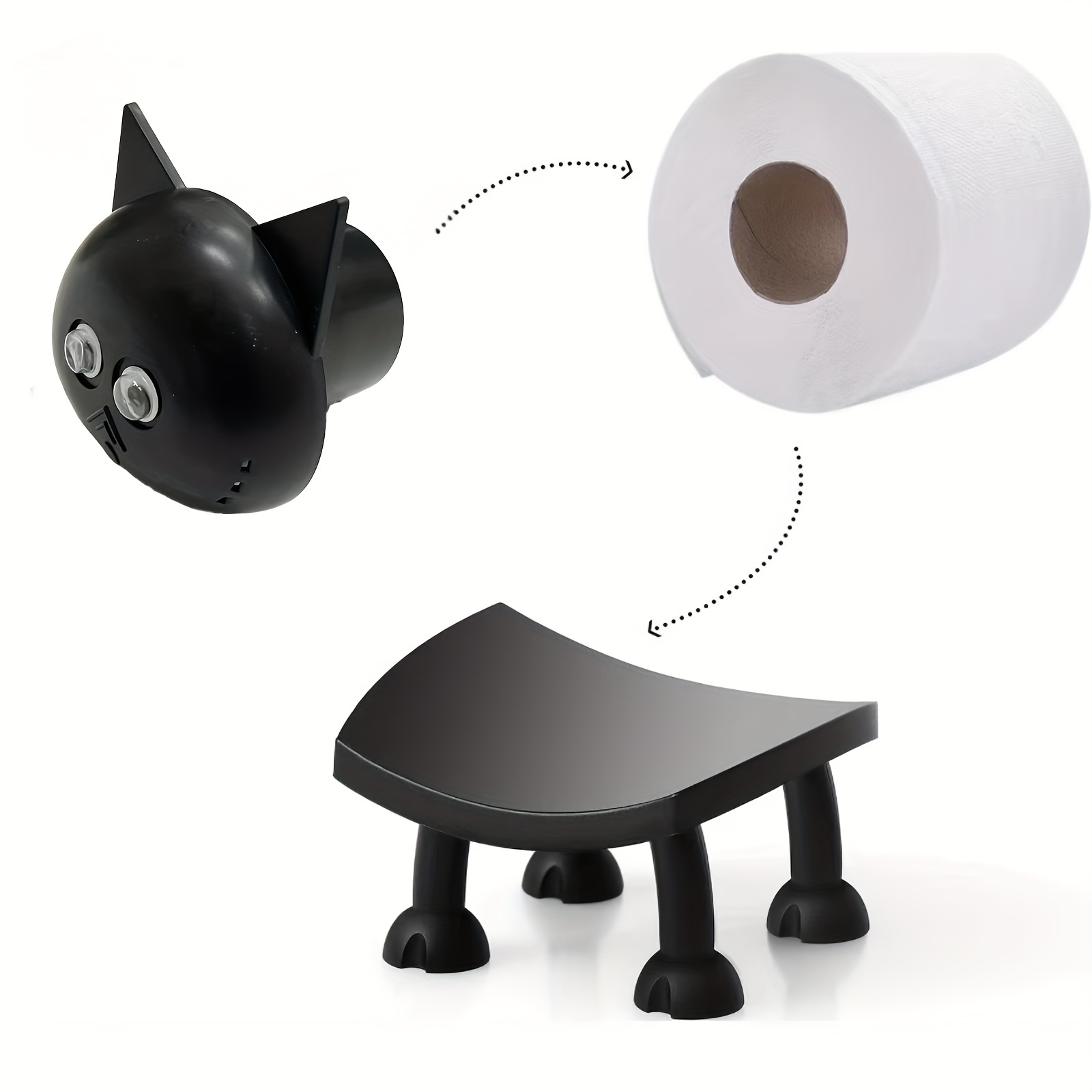 迷人的黑猫卫生纸架 - 一款潮流的浴室用品，采用可爱的脸部设计，配有自粘塑料底座，是猫咪爱好者的理想礼物，不含纸巾，浴室装饰和配件 商品详情 2
