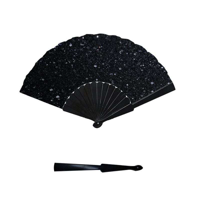 TEMU Éventail pliant à main à motif étoilé à paillettes, surface et baleines en plastique, 1 pièce, éventail de poche léger et portable, idéal pour