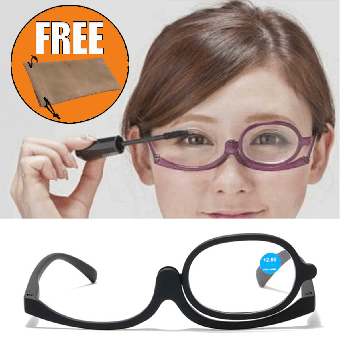1pc magnifying makeup reading glasses with 180 rotating lenses   reading glasses 1 0 to 3 0   a velvet storage pouch