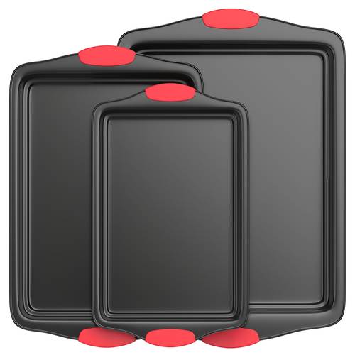 non stick baking pan with red silicone handle kitchen baking tray heat resistant and non stick household baking pan cake mold oven cookie baking rectangular cookie tray easy to clean suitable for cakes