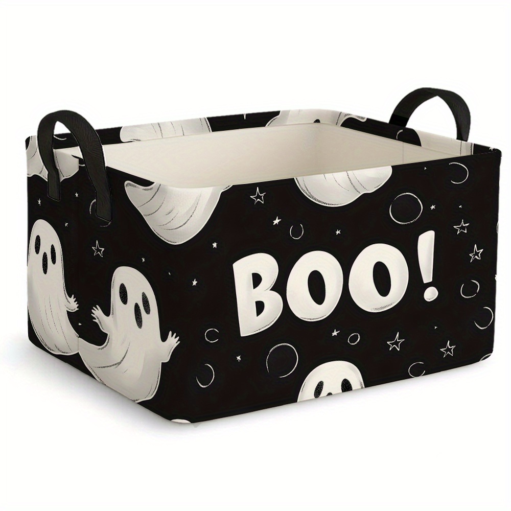 TEMU A Large Foldable Storage Basket Featuring A Halloween Design, This Oversized Basket Serves As An Open Storage Box. A Rectangular Fabric Storage