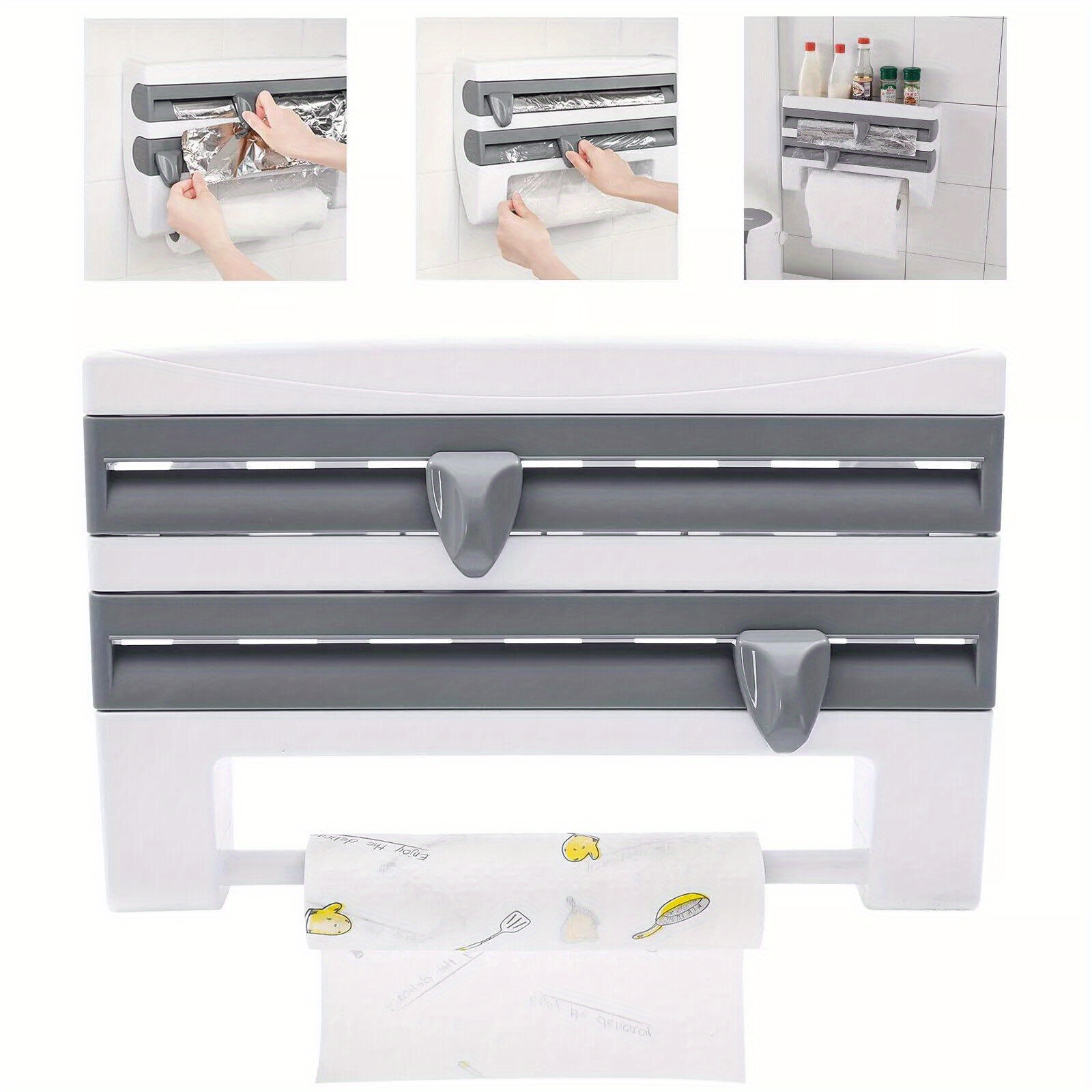 4-in-1 Wall Roll Holder, Kitchen Paper Towel Holder, Aluminum Foil And Film Cutter. Convenient And Space-, Perfect For Kitchen Organization