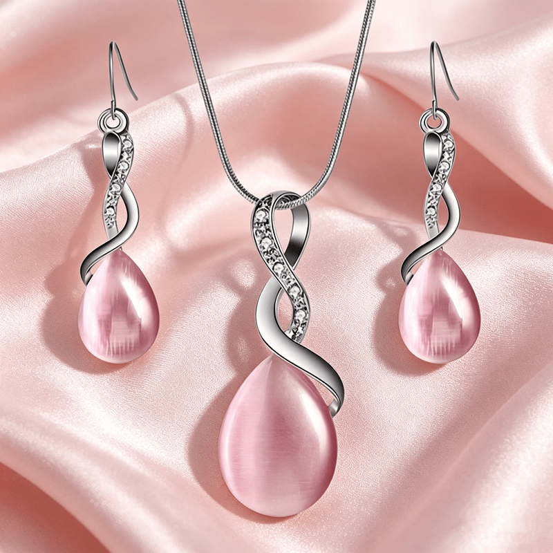 TEMU Bridal Wedding Dress Water Drop Jewelry Set Twisted Necklace Earrings 2pcs Set Women's Banquet Wedding Light Luxury Jewelry Set