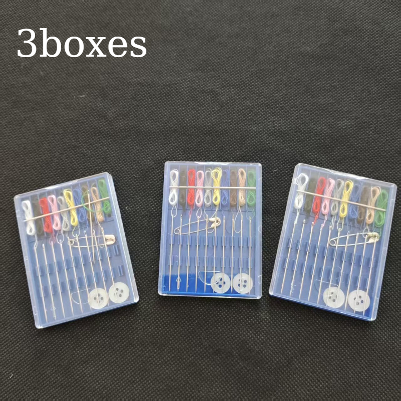 TEMU 3 Cajas de Costura Portátil para el Hogar, Juego de de Agujas y Hilo, Hilo Multicolor + Aguja de Coser + Botón + Alfiler, Juego de Herramientas