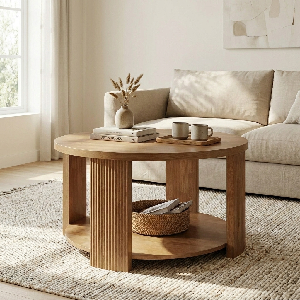 TEMU Round Coffee Table Suitable For Small Spaces, 2-tier Thick Tabletop With , Mid-century Modern Rustic Brown Wood Center Table, Assembly