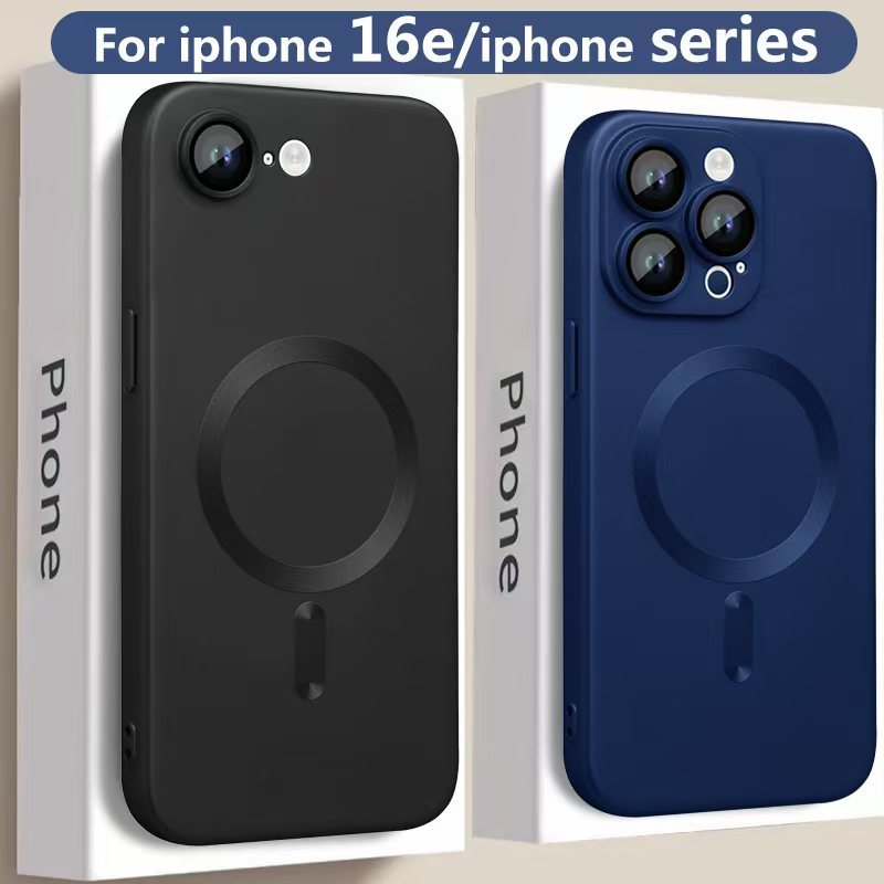 3pcs [1 Phone Case with 2X Clear Screen Protectors]Luxury Liquid Silicone Solid Color Phone Case for iPhone 16E 16 15 14 13 12 11 Pro Max Plus Magsafe Magnetic Wireless Chargi