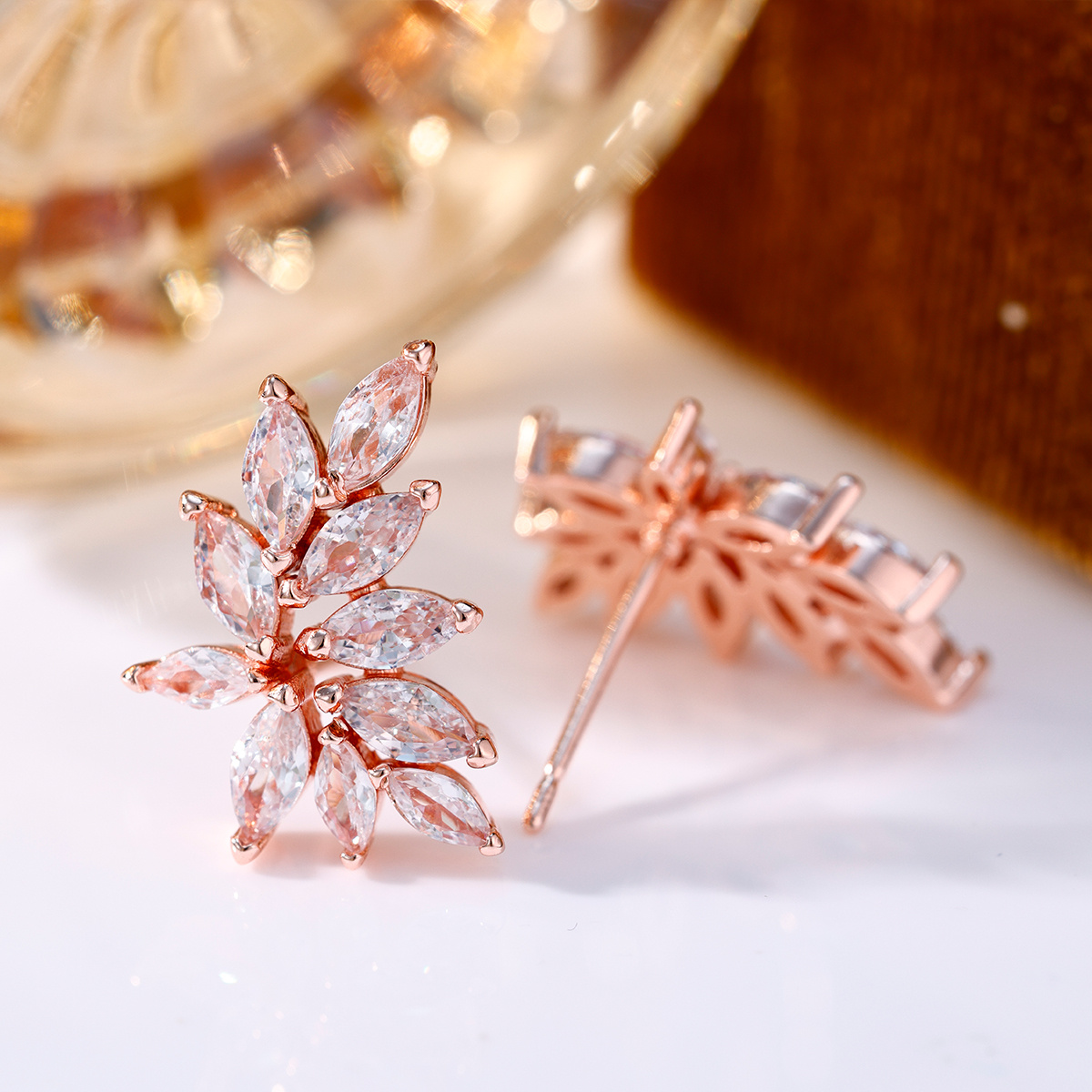 Women's Copper Angel Wings Stud Earrings with Zirconia