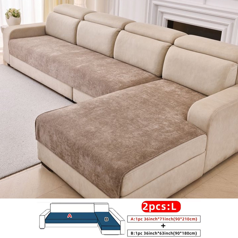 Image of 2pcs High-quality Velvet Sofa Cover Set - Pet-friendly, Universal Anti-slip Sofa Cushion, Suitable Decorating And Protecting L-shaped Chaise Sofas, In A Of Colors And Sizes