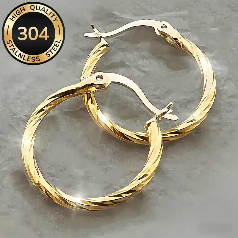 TEMU 1 Pair Retro 18k Golden Plated Twisted Small Hoop Earrings For Women Party Casual Earrings 304 Stainless Steel Jewelry