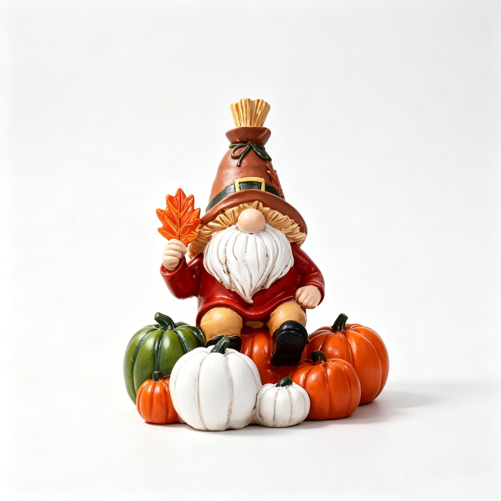 Image of Resin Gnome Figurine With Maple Leaf & Pumpkins, Thanksgiving Autumn Tabletop Decor, Farmhouse Tiered Tray Home Ornament For Halloween Gift