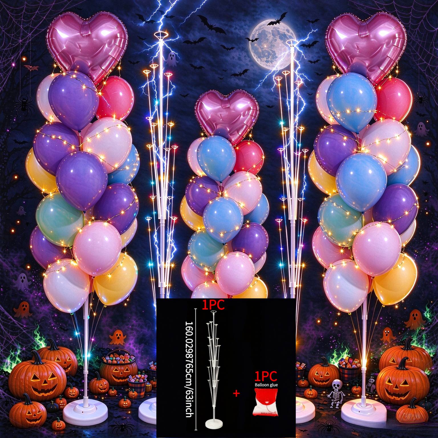 TEMU Juego de 2 piezas: 1 soporte para globos de 160 cm + 1 aplicador de puntos de pegamento para globos, con base de agua estable - Fácil de ,