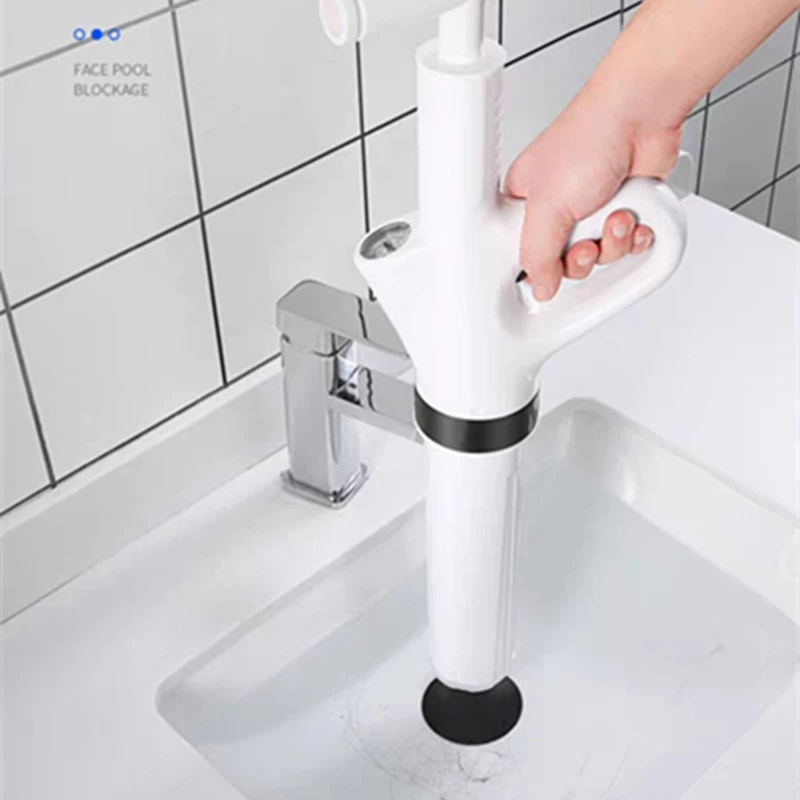 Powerful Drain Pipe Jet Kit, 5 Size Nozzles and Pressure Gauge, No Electricity Needed, Stubborn Toilet/Sink/Shower Clogs, Heavy Duty Durable ABS Tool