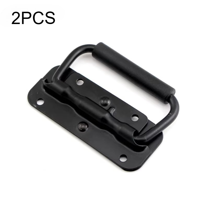TEMU 2pcs Iron Material Spring Handle Black Luggage Spring Handle Folding Handle Tool Box Movable Ring Cabinet 3 Sizes