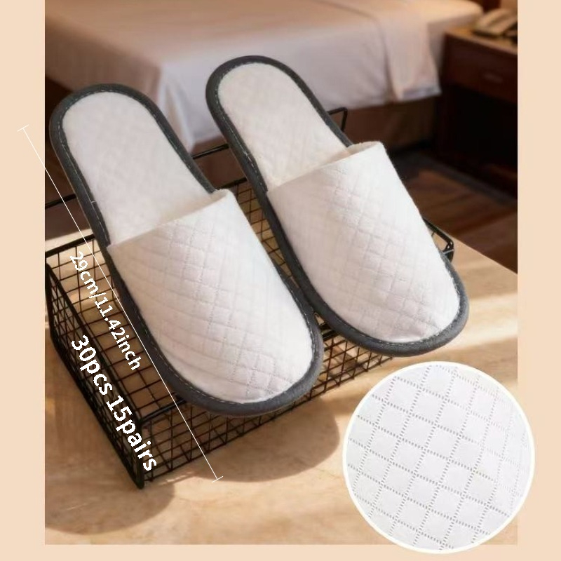 TEMU 30pcs 15 Pairs Unisex Thick-soled Disposable Slippers - Non-slip, Quality - Suitable For Guests, Beach, Travel, And Home Use