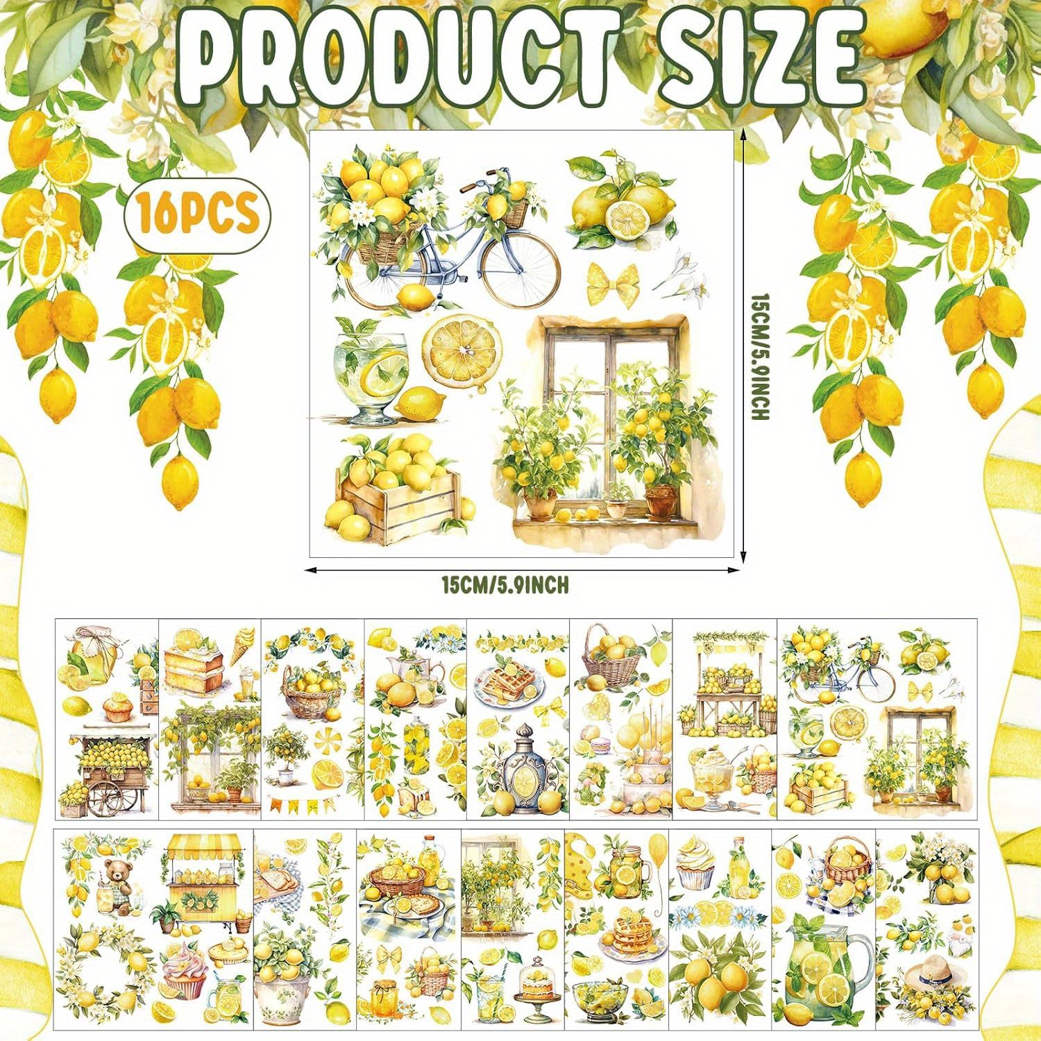 Image of 16 Sheets Lemon Rub On Transfers For Crafts Furniture Inch Summer Rub On Transfers Stickers Rub On Stickers Decals For Home Paper Wood Diy Art Craft Office