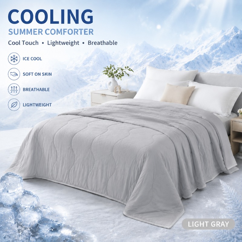 1pc Cooling Summer Comforter Q- Blanket, Lightweight Breathable Washable Thin Quilt, Sky Blue Cooling Bed Cover For Hot Sleepers Night Sweats Bedroom Couch Travel Use
