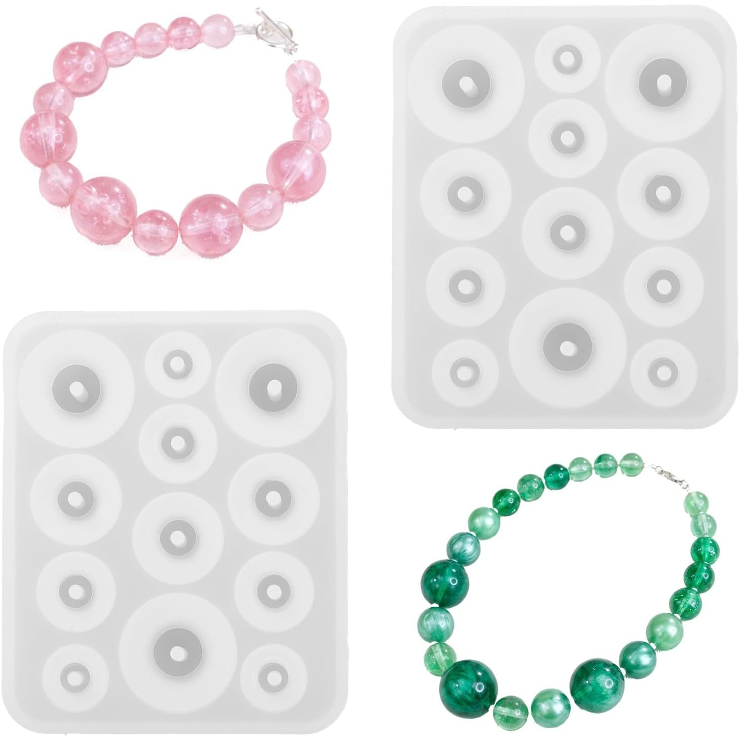 TEMU 2pcs Resin Bead Silicone Molds, 10mm 12mm 14mm 18mm Round Ball Bead Molds With Pre-drilled Holes For Epoxy Resin Casting, Bracelets, Necklaces,
