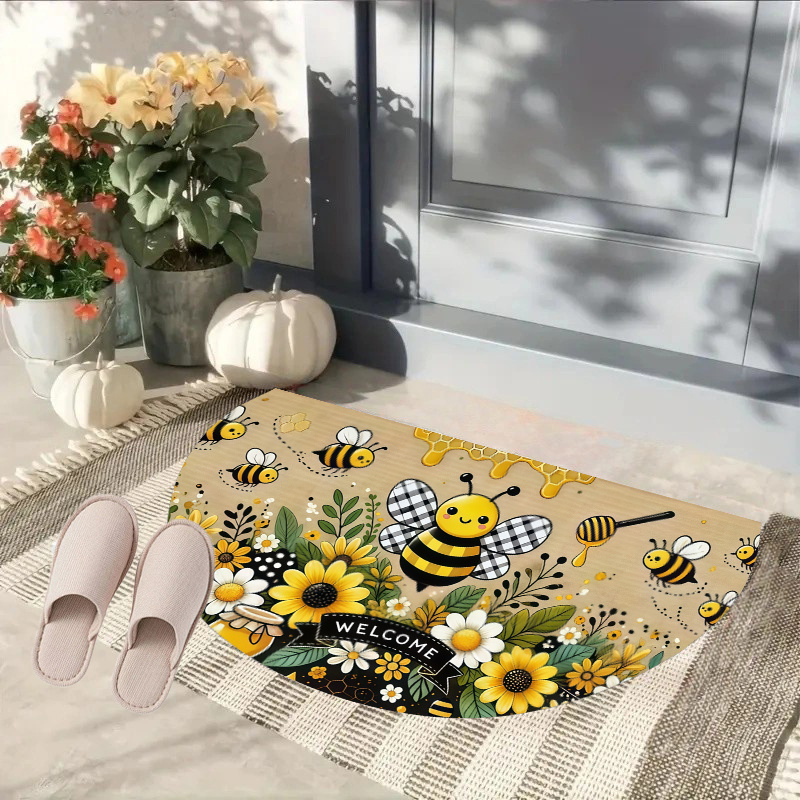 TEMU A Single Flat 2d Mat Featuring A Design, Perfect For Guests. Easy To Clean And Used Indoors And Outdoors. The Semi-circular Shape It Ideal For