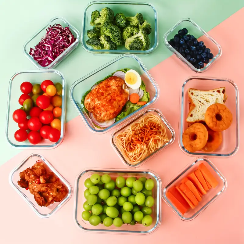 16pcs glass food storage container suitable for pre meal preparation sealed bento box kitchen refrigerator crisper with leak proof lock lid suitable for microwave lunch box oven refrigerator and dishwasher Product details 3
