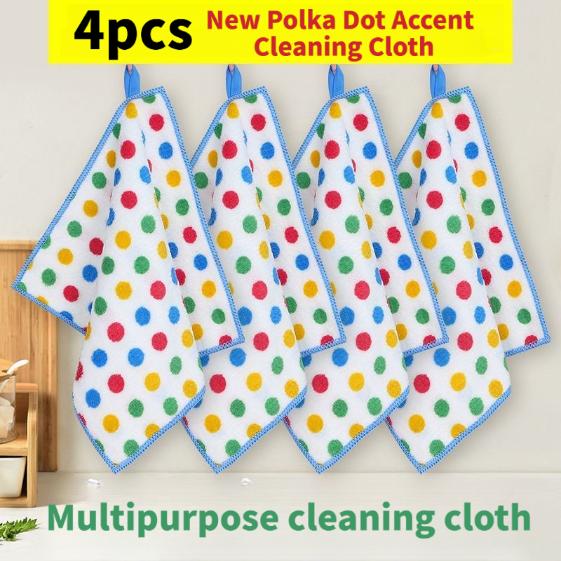 TEMU 4pcs Round Polka Thick Plush Cleaning Cloth Absorbent Kitchen Bathroom Car Dishwashing Washcloth