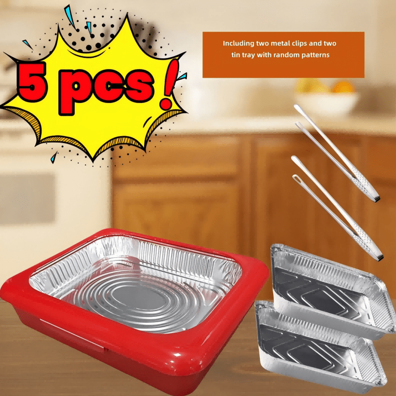 TEMU 5 Sets Of Reusable Plastic Food Storage Containers, With 2 Free Aluminum Trays And 2 Metal Clips, Suitable For Outdoor Parties, Celebrations,