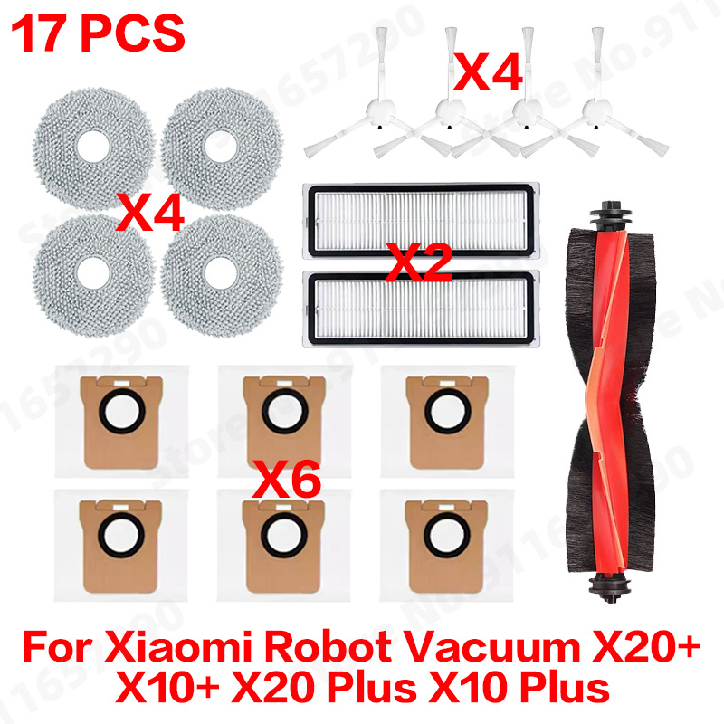 TEMU Sac à poussière pour Xiaomi Robot Aspirateur X20+ X10+ X20 Plus X10 Plus Pièces d'accessoires Brosse principale latérale Filtre Hepa Linge de