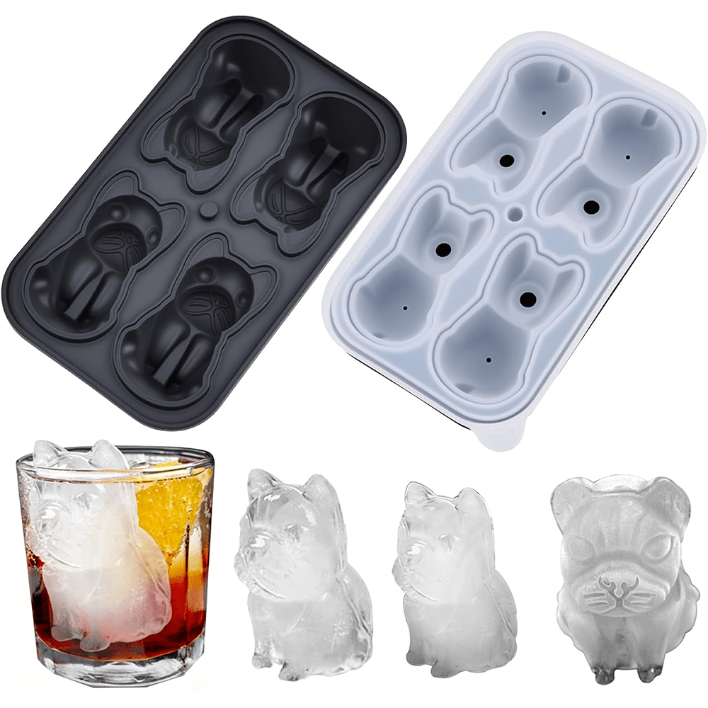 Image of 3d French Bulldog Cube Of Ice Mold, Food Grade Silicone Frenchie Dog Ice Tray With Filling Lid, Large Bulldog Shaped For , Jelly, Coffee, Whiskey, Cocktails, Reusable Novelty Drink Ice Mold