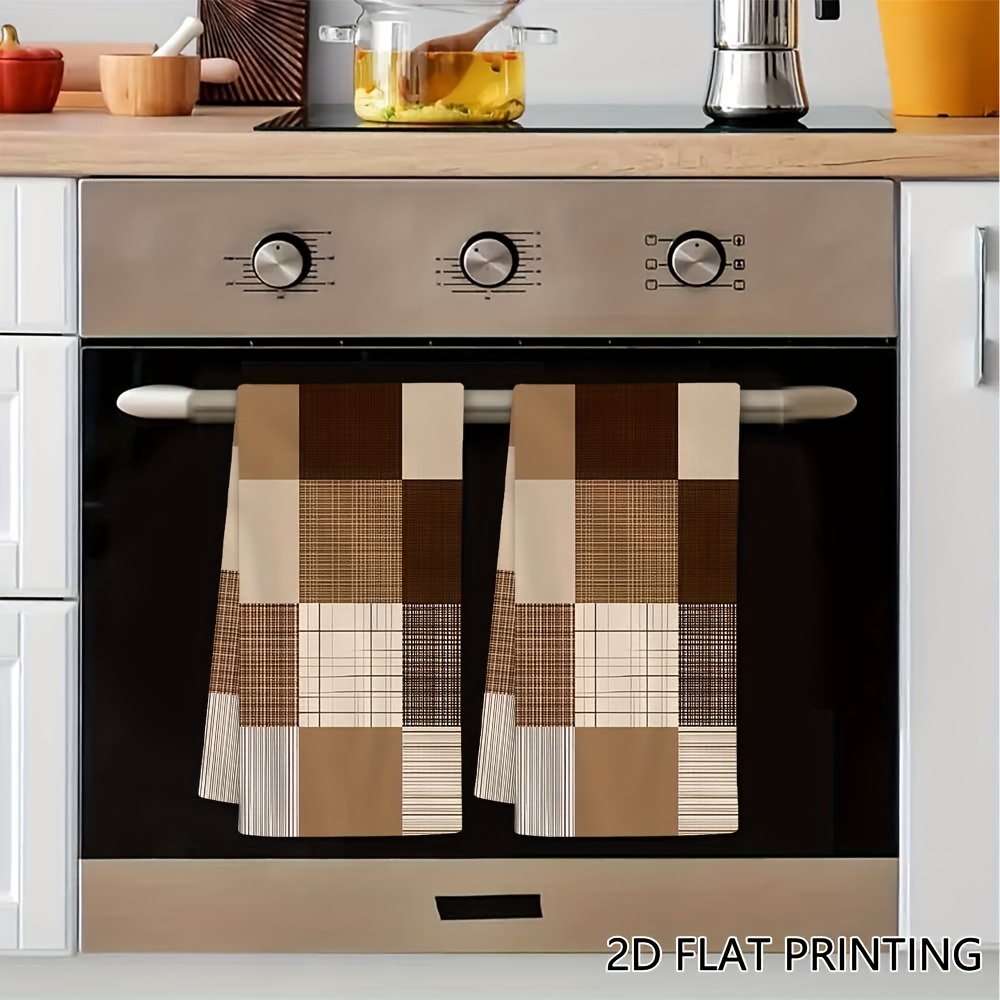 TEMU [jit]cleaning Cloth 2pcs Kitchen Towel2pcs Set Of Kitchen Towels, Brown And Beige Checkered Pattern, Kitchen Dish Towels, Hand Towels, Soft And