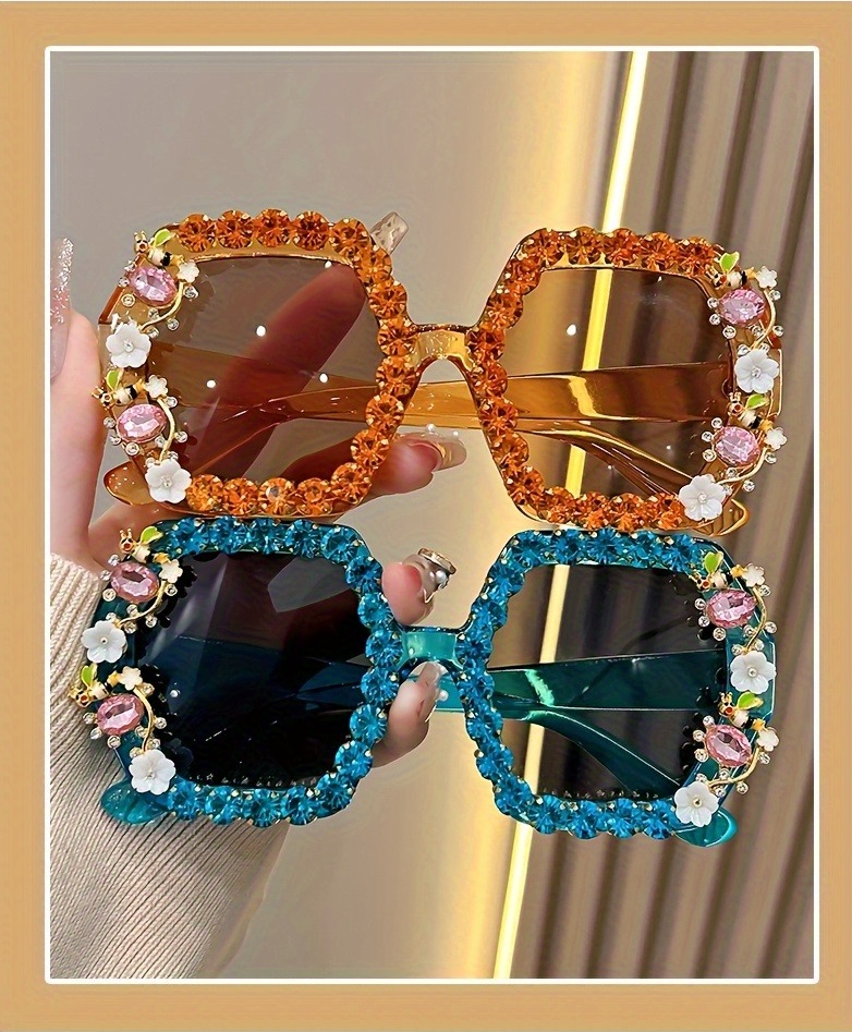 1pc oversized square womens fashion glasses luxury floral - Temu display picture 2