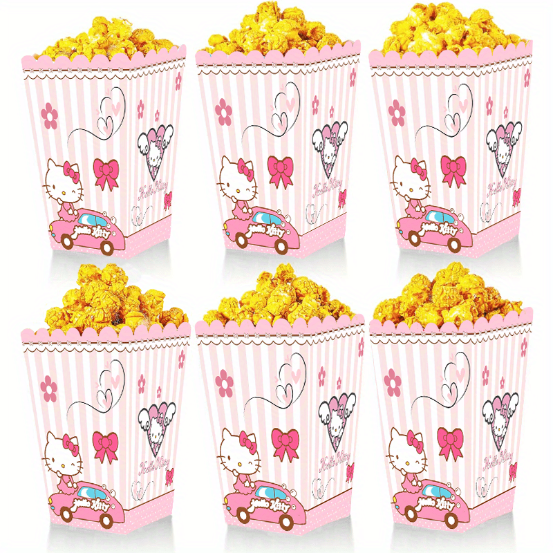 E-shop 6er-Set Sanrio KITTY Katzenmotiv Popcorn-Box, Kartoffelchips-, Süßigkeiten-, Snack-Verpackungsbox, Mitnahmebox, geeignet für Geburtstagsfeier,