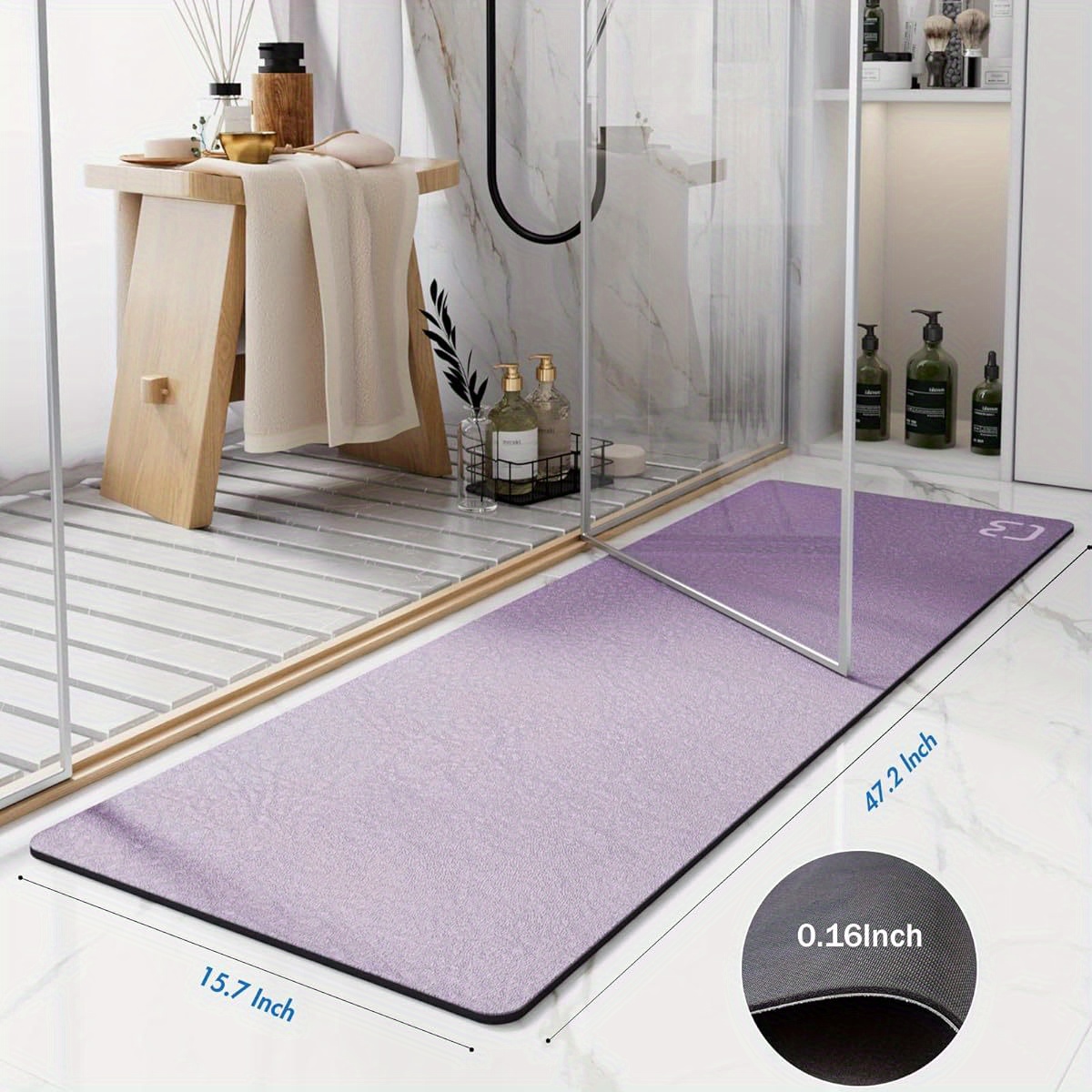 extra long bath mat lavender diatomaceous earth bathroom fast dry non slip shower mat with rubber backing super absorbent large floor mat for tub shower sink elegant bathroom decor   spa lovers Product details 6