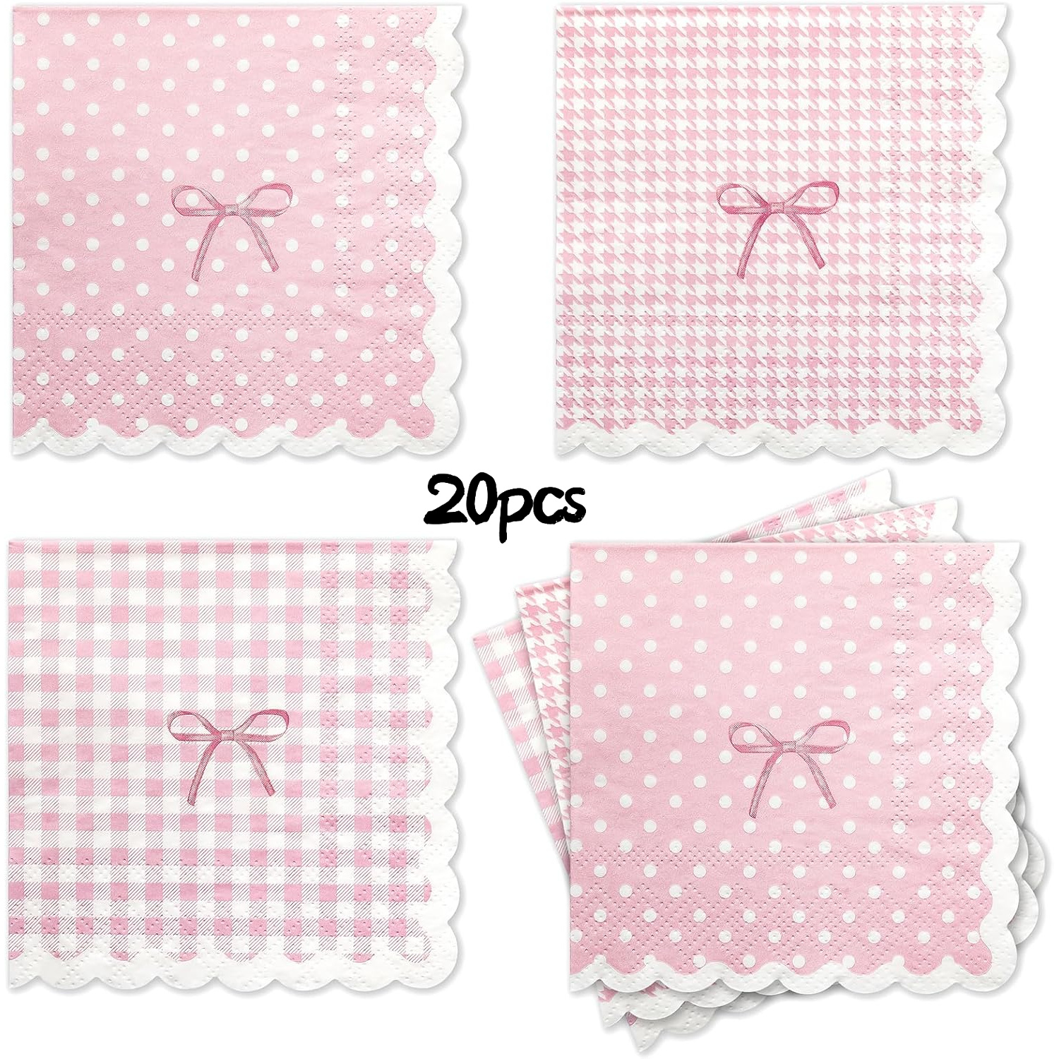 TEMU Lot de 20 serviettes de fête à nœud papillon et bord , serviettes à main jetables roses/bleues, serviettes à boisson en dentelle à et à ,